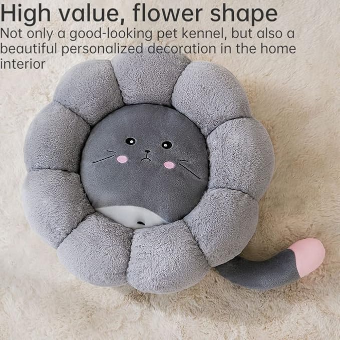 Cat Nest Flower Shape Cat Sofa Bed Cute and Comfortable Pet Cat House Thickened Non-Slip Soft Pet Bed Suitable for Small Cats and Dogs (S,Gray)