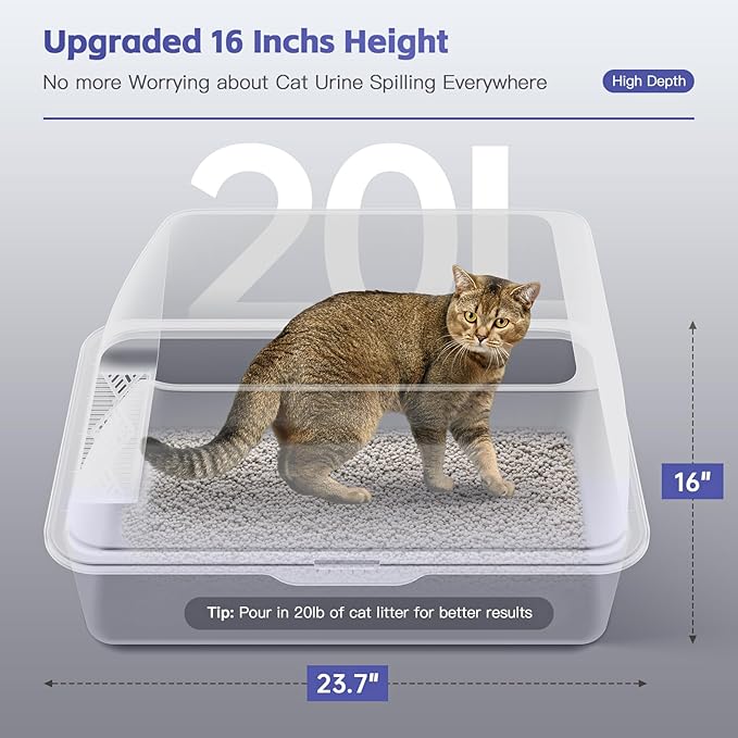 15" XL Stainless Steel Litter Box for Cats, Enclosed Metal Litter Box with Lid, Extra Large Kitty Litter Box with High Sides for High Peeing Cat, Easy to Clean, Non-Sticky, Including Scoop