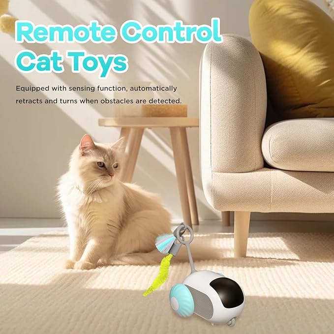 Turbo Tail 3.0, Teazys Cat Toy Turbo Tail, Smart Remote Control Electric Interactive Cats Toy, Type-C Rechargeable Turbo Tail Mouse Cat Toy with Feathers (2pc(Blue+Orange))