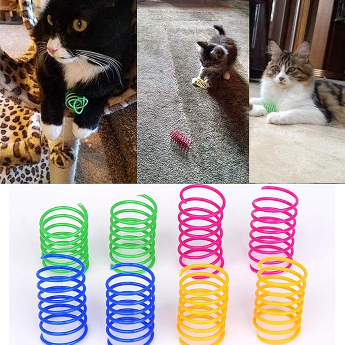 42 Pieces Cat Spring Toys Set, Colorful Cat Spring Toy and Cat Tube Toy Interactive Cat Toy for Indoor Cats, Playful Flexible Cat Plastic Coil Spiral for Kittens to Swat, Bite, Hunt(Random Color)
