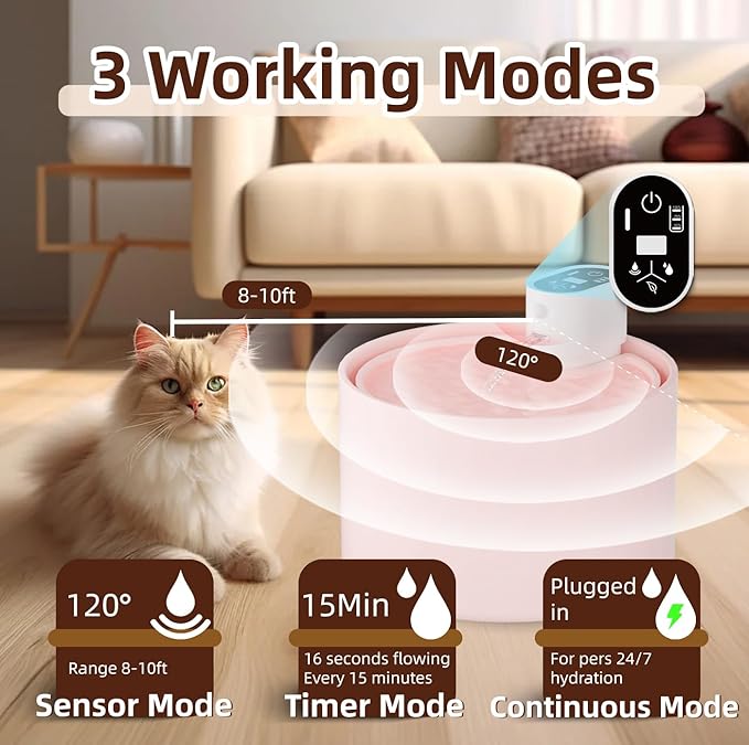 Ceramic Cat Water Fountain,2.3lL/78oz Cat Water Fountain Cordless, Automatic pet Water Fountain with Ultra-Quiet Pump and 4 Filter for Cats, Dogs, Multiple Pets