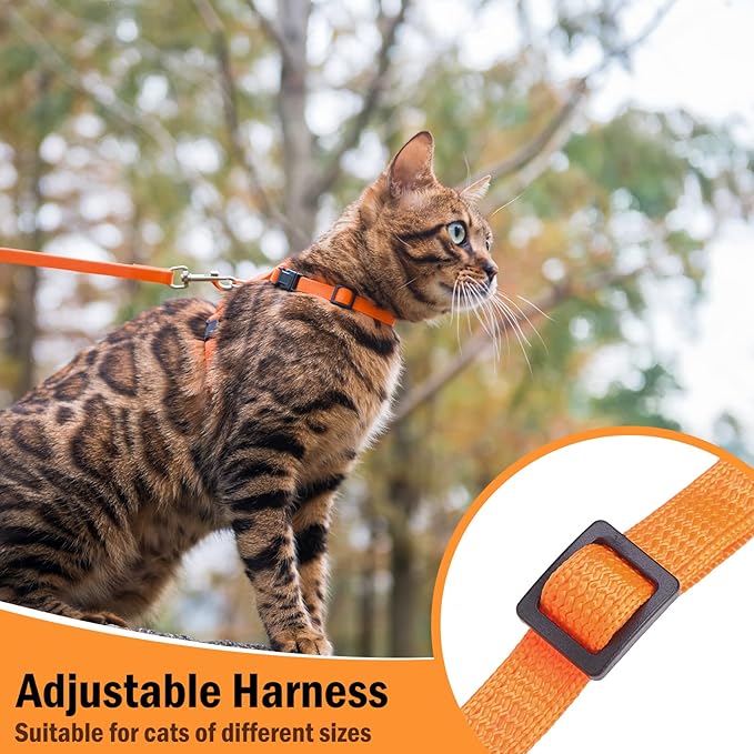 PUPTECK Adjustable Cat Harness and Leash Set Escape Proof Kitten Strap Collar for Walking Travel, Orange