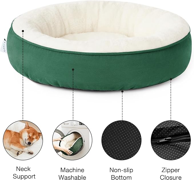 Love's cabin Round Donut Cat and Dog Cushion Bed, 25in Pet Bed for Small or Medium Dogs, Anti-Slip & Water-Resistant Bottom, Soft Durable Fabric Pet Beds, Washable Calming Cat & Dog Bed Green