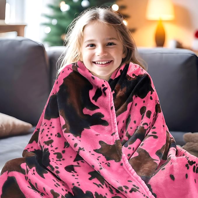 Hot Pink Cow Blanket Flannel Fleece Throw Blanket Soft Cozy Black Cow Print Blankets for Bed Couch Sofa 50x60 inch