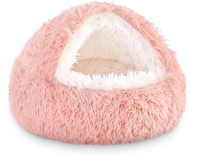 NOYAL Dog Bed Round Hooded Plush Cat Cave Donut Anti Anxiety Fluffy Dog Bed for Small Medium Dog and Cat