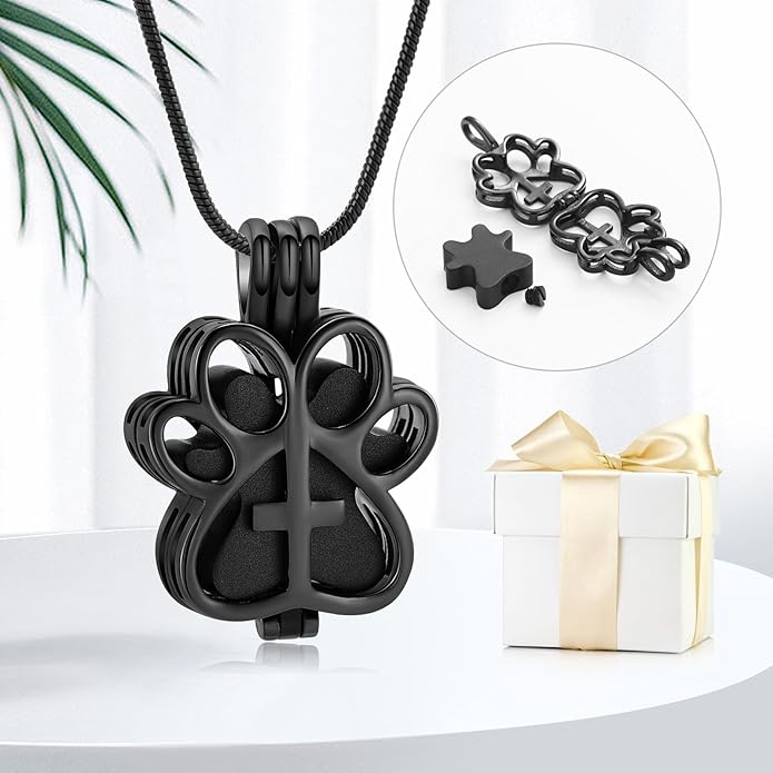 Pet Cremation Jewelry for Dog/Cat Paw Stainless Steel Memorial Locket Urn Necklace with Hollow Urn Cremation Jewelry for Ashes