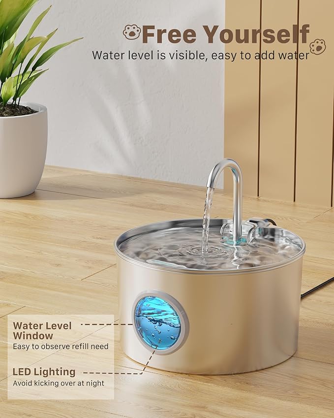 Cat Water Fountain Stainless Steel: 74oz/2.2L Cat Fountain for Drinking - Pet Water Fountain for Cats Inside - Quiet Cat Water Bowl Dispenser - Cat Drinking Fountains - for Cats&Pets& Small Animals