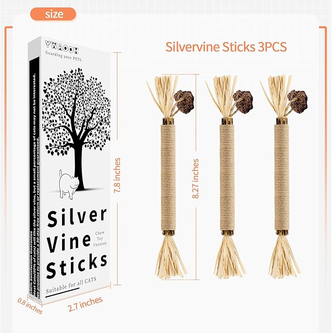 Catnip Toys with Silvervine for Cats, Cat Chew Toy for Kitten Teething, Interactive Cat Toy for Indoor Cats, Silvervine Sticks Cat Toys