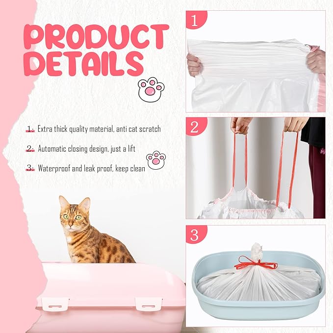 120 Count Large Cat Litter Box Liners 31 x 18 Inch Drawstring Cat Litter Bags Liners Cat Litter Pan Liner Portable Cat Liners for Pets Cats Litter Box