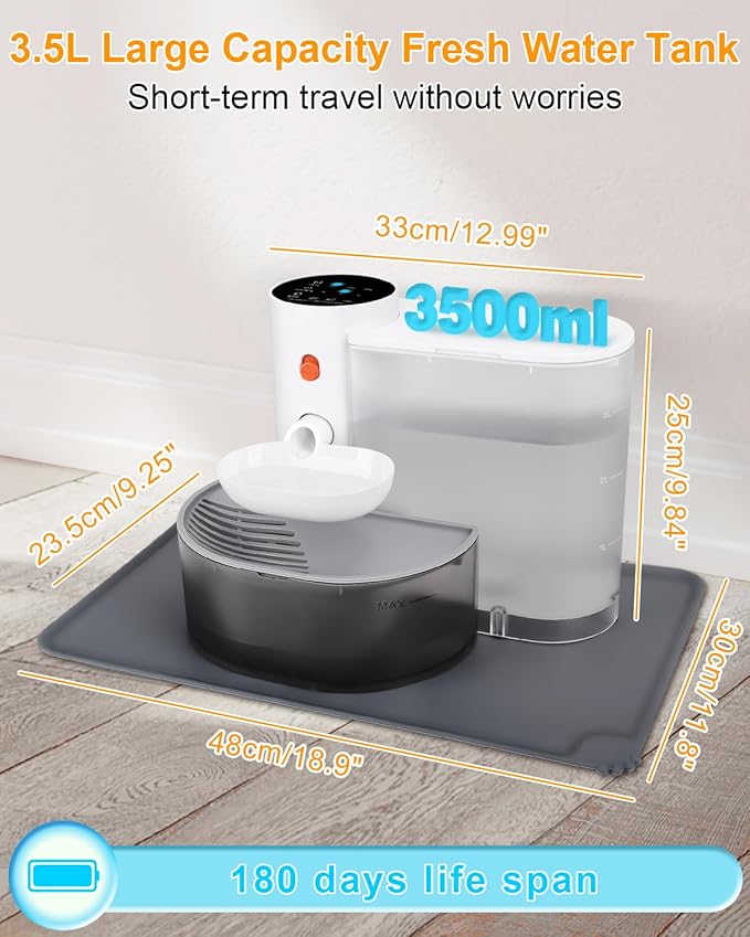 GJEASE Smart Pet Water Fountain No Filter,Wireless Cat Water Fountain Cordless,Battery Operated Filterless Cat Water Fountain