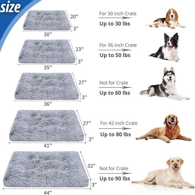 Fluffy Dog Crate Bed for Large Medium Dogs, Plush Faux Fur Dog Crate Pad,Washable Cozy Dog Crate Mat with Anti-Slip Bottom (41.0'' L × 27.0'' W × 3.0'' Th)