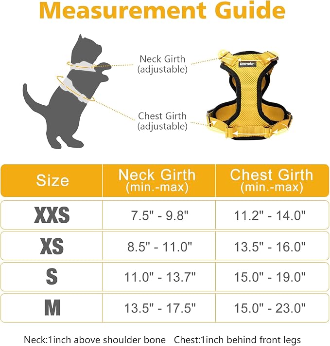 Dooradar Cat Harness and Leash Set, Escape Proof Safe Adjustable Kitten Vest Harnesses for Walking, Easy Control Soft Breathable Mesh Jacket with Reflective Strips for Cats, Yellow, XXS
