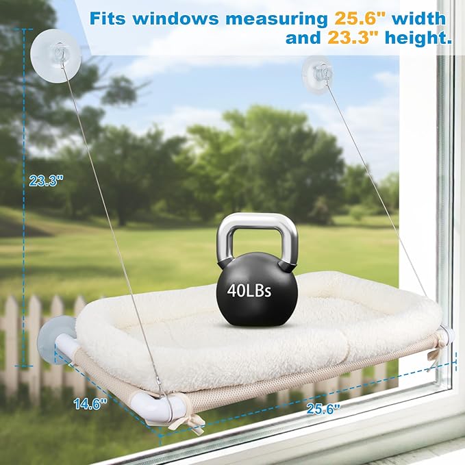 Cat Bed Window, Cat Window Hammock Window Perch, Safety Cat Shelves Space Saving Window Mounted Cat Seat for Large Cats (Cushion Bed Set)