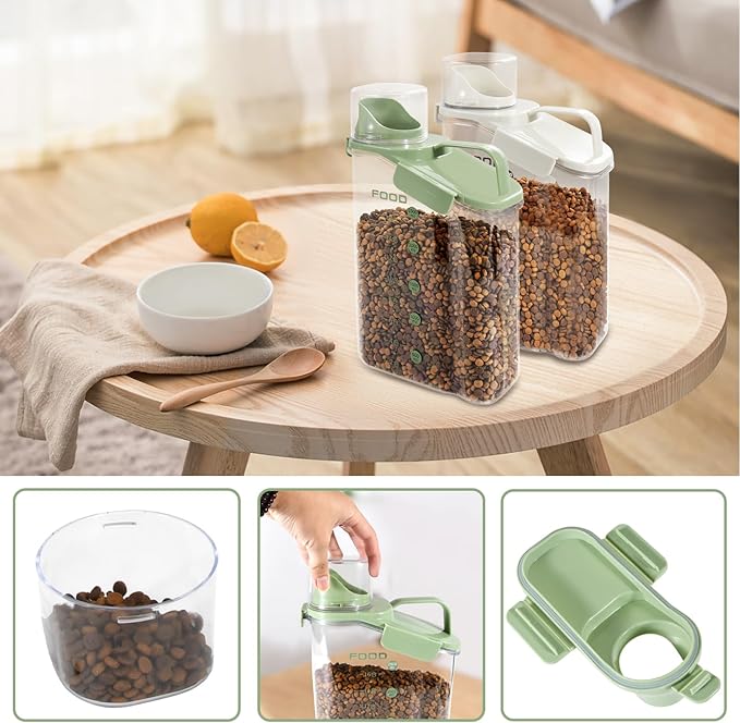 Dog Food Storage Container, Pet Food Storage Containers with Airtight Pour Spout, Cat Food Container with Measuring Cups, Portable Travel Pet Food Container for Dogs, Cats, Birds(Green)