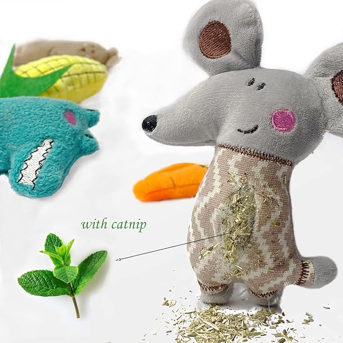 Cat Toys, Interactive Cat Toy for Indoor Cats, Soft and Durable Crinkle Sound Catnip Toys, Catnip Filled Mouse Cat Teething Chew Toy (Pack of 12)