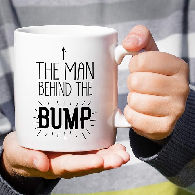Retreez Funny Mug - The Man Behind The Bump 11 Oz Ceramic Coffee Mugs - Funny, Sarcastic Pregnancy Announcement Reveal birthday gifts for dad to be, new father, husband, boyfriend, friends, coworkers
