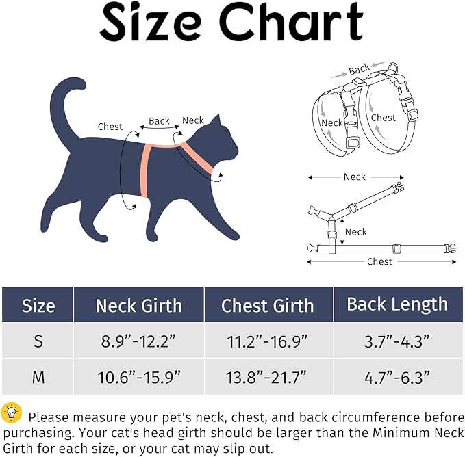 Dooradar Cat Harness and Leash, Escape Proof Adjustable Kitten Vest, Lightweight Soft Pet Straps, Easy Wearing for Small Medium Kitty Safe Walking Travel Control, Rainbow, M