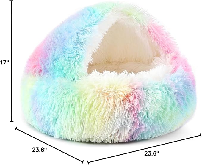 NOYAL Dog Bed Round Hooded Plush Cat Cave Donut Anti Anxiety Fluffy Dog Bed for Small Medium Dog and Cat