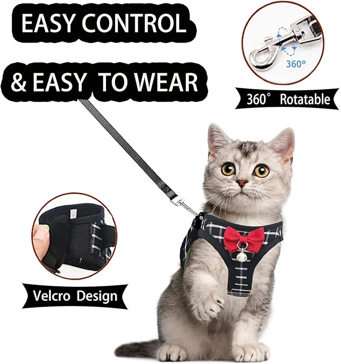 Cat Leash and Harness Set,Breathable Dog Harness,Pet Harness,Adjustable Mesh cat Harness and Leash Escape Proof for Puppy Cat Rabbit (Black, M)