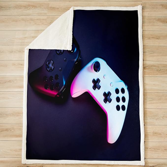 Feelyou Gamer Throw Blanket Kids Boys Video Game Gamepad Fleece Sherpa Blanket Ultra Soft Gaming Gamer Console Blanket Warm Flannel Blanket for Bed Sofa Couch Game Room Decor Reversible King 87"x95"