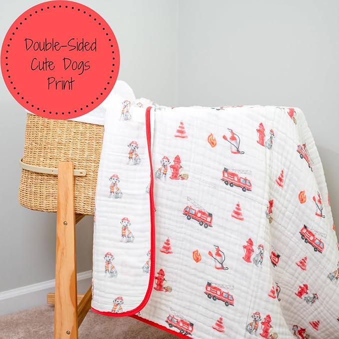 LollyBanks Muslin Baby Blanket 100% Cotton, Muslin Quilt Lightweight, 6 Layers Baby Blankets 47"x 47", Toddler Blanket for Boy and Girl, Nursery Receiving Blankets Baby Essentials (Dogs Print)