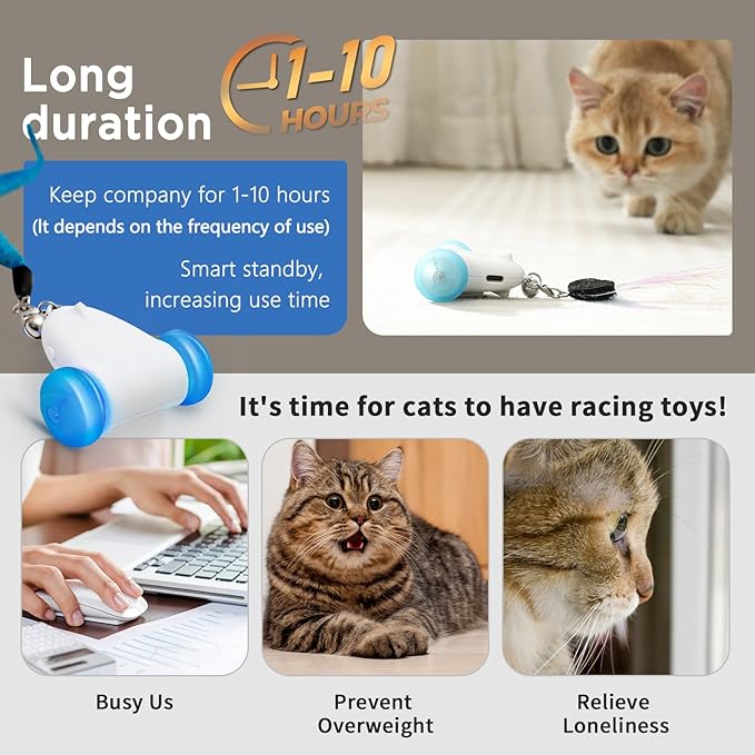 Interactive Cat Toys for Indoor Cats, 2-Speed Smart Automatic Cat Mouse Toy with LED Wheels, USB Rechargeable, with 13 Toy Pendants (New Model)