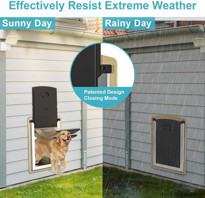 ClawJaw Doggy Door for Wall, Metal Frame and Telescopic Tunnel Pet Door, Double-Sided Wind Deflector and Magnetic Flaps, Easy to Install, Yellow (Pets Up to 50 Lb)-Medium