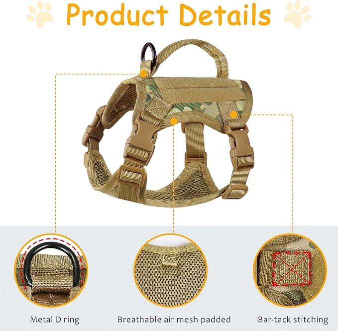 Tactical Cat Harness for Walking, Adjustable Escape Proof Pet Vest for Large Cat,Easy Control Breathable Cat Vest with Handle,Molle Patches (Camo Khaki, L)