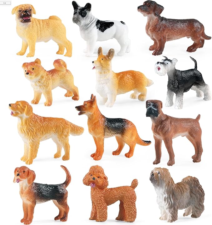 SIENON 12 Mini Dog Figurines, Realistic Puppy Figures, Cake Topper, Easter Eggs & Birthday Toy Set