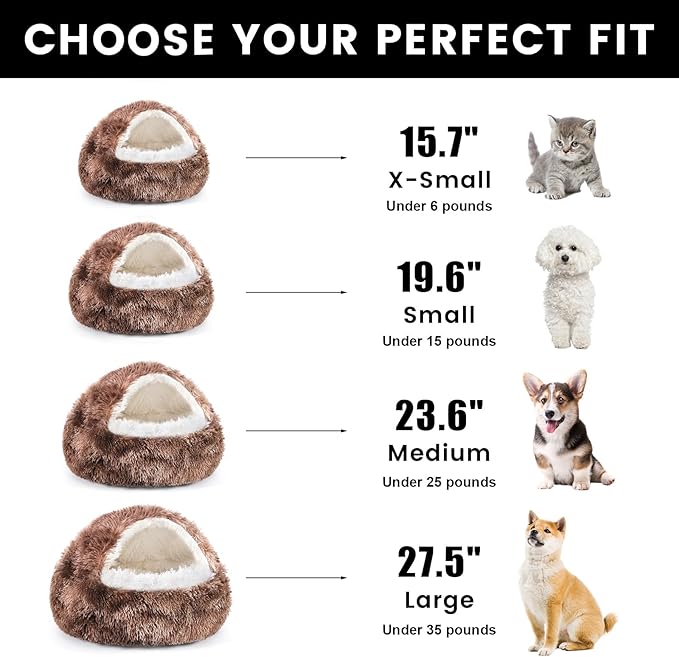 NOYAL Dog Bed Round Hooded Plush Cat Cave Donut Anti Anxiety Fluffy Dog Bed for Small Medium Dog and Cat
