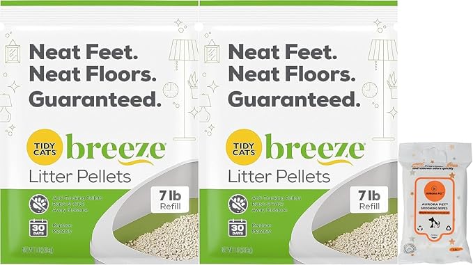 (2 Pack) Tidy Cat Breeze Litter Pellets, 7 lb Refill with Aurora Pet Wipes