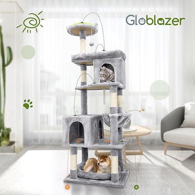 S72 Heavy Duty Cat Trees for Large Cats, Sturdy 72in Maine Coon Cat Tree for Large Cats 20 lbs+ Heavy Duty Cat Tower for Adult Biggest Cats with 6 Scratching Posts, Hammock, Light Grey