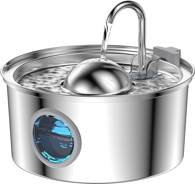 Stainless Steel Cat Water Fountain - Dogs&Cats&Pets&Small Animals Automatic Bowl Dispenser - Pet Drinking Waterer Bowls Indoor - Auto Kitty Watering Dish Supplies - 108oz/3.2L Easy Cleaning Machine