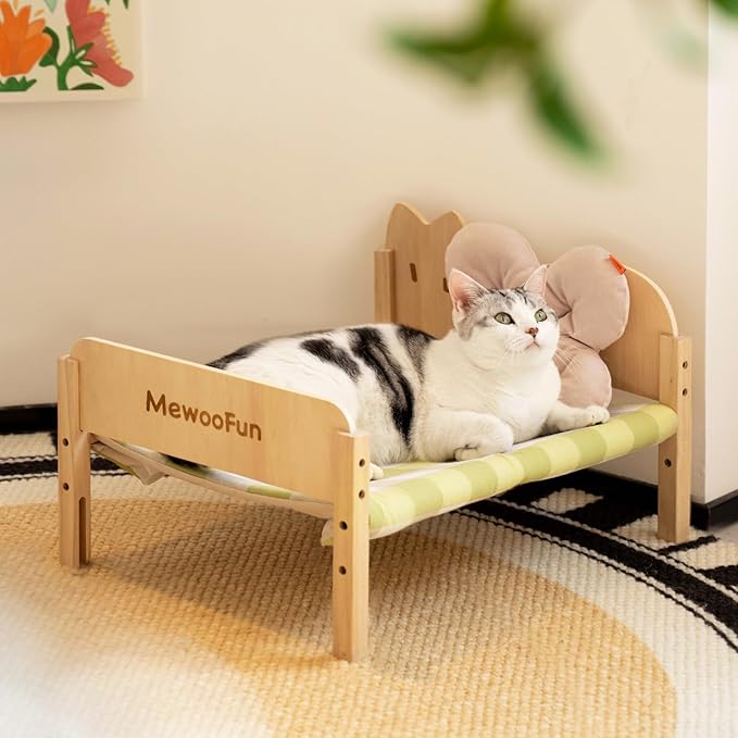 MEWOOFUN Cat Hammock Bed Elevated Pet Bed for Indoor Cats or Puppy, 21.7" X 16" Floor Standing Dog Bed Pet Resting Hammock for Cats & Small Dogs (Green)