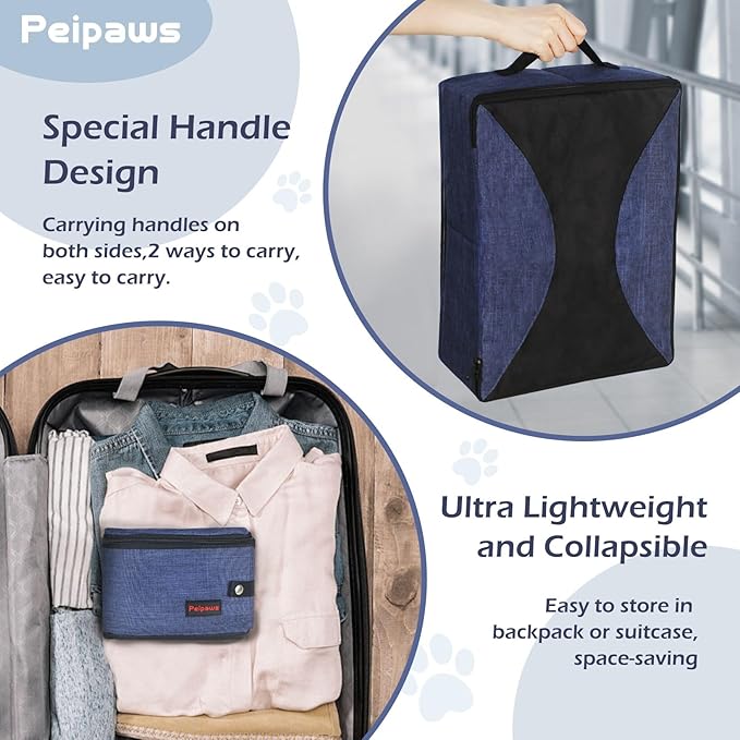 Portable Litter Box for Cats for Travel with Zipper Leak-Proof Lid, Double Carry Handles, Collapsible Litter Box for Cats, Waterproof. Includes Bonus Water Bowl+Scooper+Poop Bags (Blue,M)