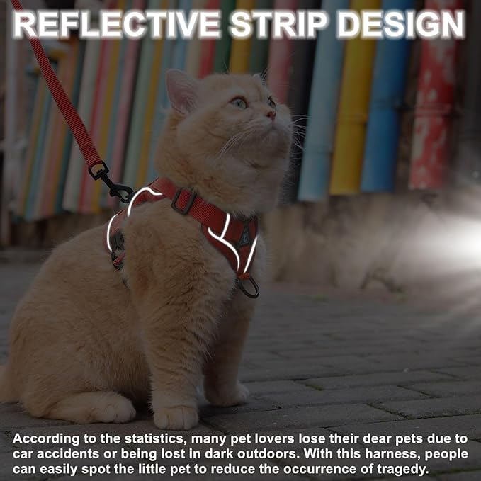 Vest Harness Leash Set for Small Dog Large Cat, Upgraded Escape Proof Adjustable Jacket with Lead for Puppy Fat Cat Outdoor Walking, Soft Breathable Mesh Coat with Reflective Strip, XL Red