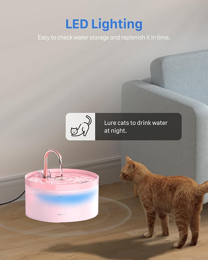 Cat Water Fountain with Tap Shape: 3.2L Cat Fountain for Cats - Super Quiet Water Pump - Filters Hair - Easy Disassembly - 6 Filters + 3 Foam Filters - Pink Cat Fountains for Drinking