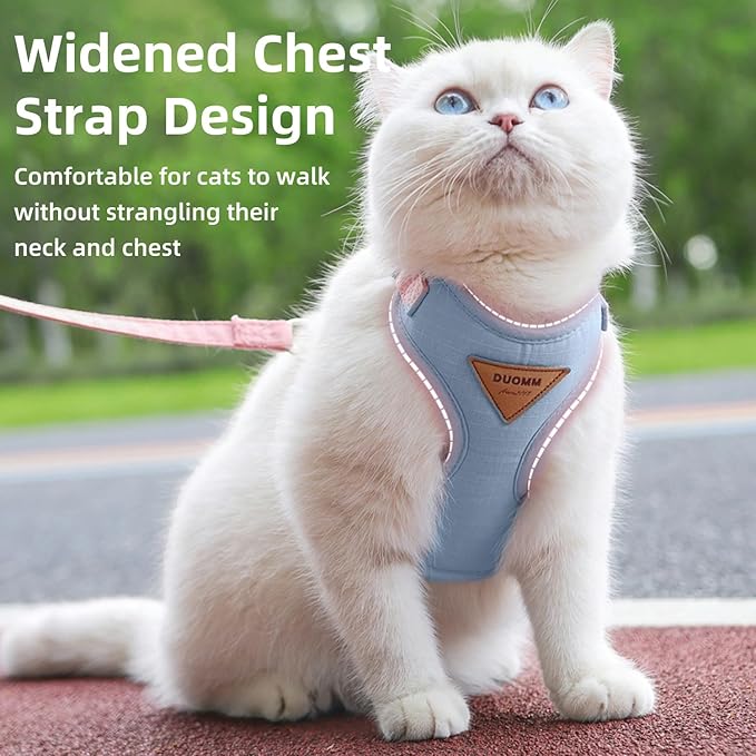 Escape-Proof Cat Harness and Leash Set - Adjustable and Comfortable - Ideal for Walking Cat Outdoors - Fits Kittens, Medium, and Large Cats (Blue, M)