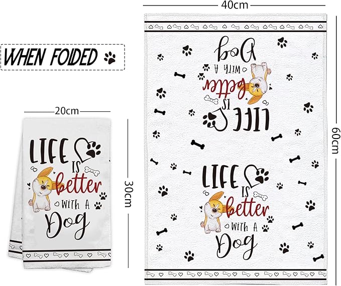 Hexagram Dog Mom Gifts for Women, Dog Kitchen Towels Set of 4, Corgi Gifts for Corgi Lovers, Funny Cute Dish Hand Towels for Home Kitchen Decor