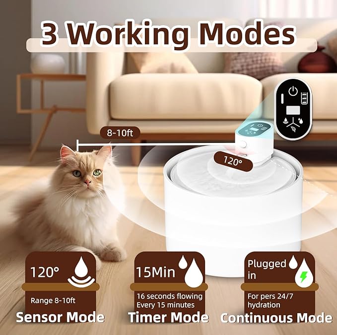 Ceramic Cat Water Fountain,2.3lL/78oz Cat Water Fountain Cordless Automatic with Ultra-Quiet Pump and 4 Filter for Cats, Dogs, Multiple Pets