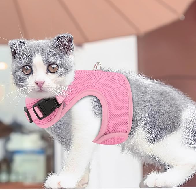 MoNiBloom Soft Cat Harness for Walking Escape Proof and Travel, Kitten Adjustable Breathable Vest Harness - Pink, XS