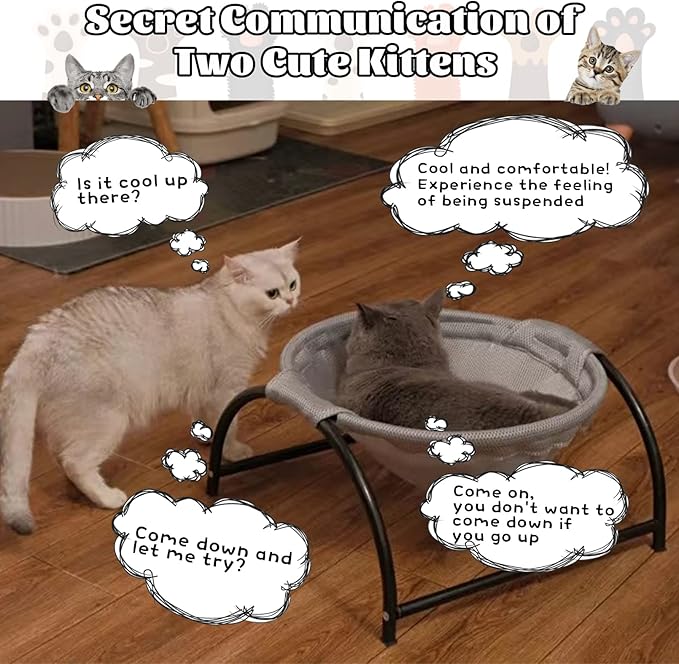 Fhiny Cat Hammock Bed, Removable & Washable Elevated Pet Hanging Nest Free-Standing Breathable Cooling Cot Sofa with Heavy Duty Iron Frames for Indoor Cats Kitten Puppy Sleeping
