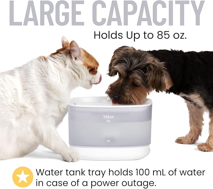 Veken Cat Water Fountain, 84oz/2.5L Automatic Pet Water Fountain Dog Water Dispenser with a Detachable Water Tank, Easy Cleaning for Cats, Dogs (White)