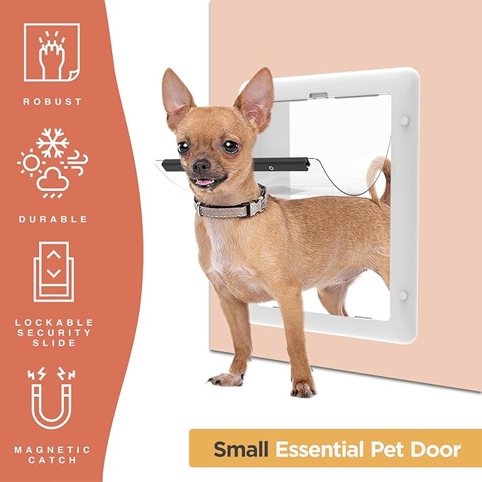Essential Pet Door for Screens, Doors and Walls up to 2.17" Thick, for Dogs and Cats up to 11 lbs, Small, White