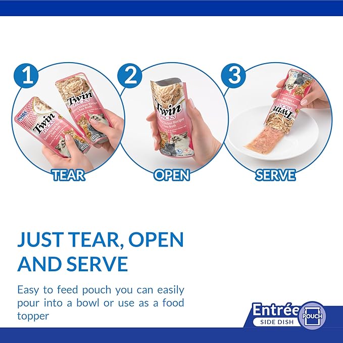 Inaba Twin Packs for Cats, Shredded Chicken & Broth Gelée Side Dish/Topper Pouch, 1.4 Ounces per Serving, 16 Servings, Tuna & Chicken with Scallop Recipe in Scallop Broth