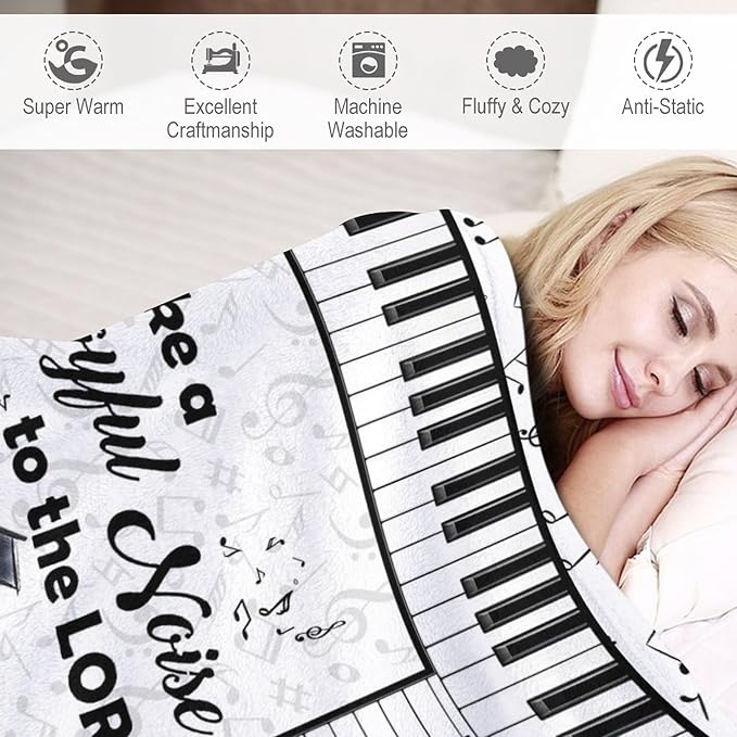 Piano Print Blanket Piano Keys Music Notes Musical Throw Blankets for Couch Sofa Bed Stuff Decor Lightweight Soft Cozy Fleece Plush Warm Flannel Blanket Gifts for Girls Boys Kids Adults 40"x50"