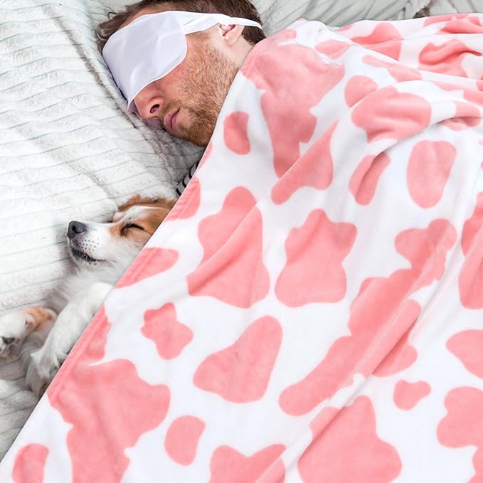 Queen Bed Blanket Warm Blanket Pink Cow Print Blanket Soft Fleece