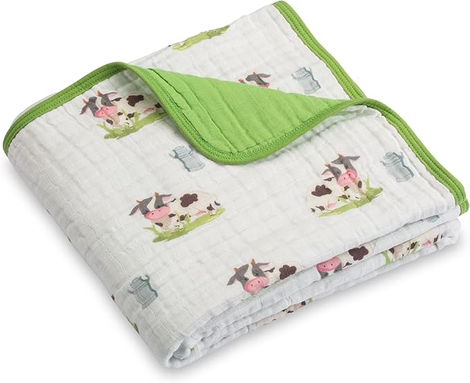 LollyBanks Muslin Baby Blanket 100% Cotton, Muslin Quilt Lightweight, 6 Layers Baby Blankets 47"x 47", Toddler Blanket for Boy and Girl, Nursery Receiving Blankets Baby Essentials (Cows Print)
