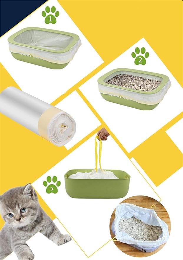 120 Count Cat Drawstring Litter Box Liners 26.6 * 16.7 inches 2 Mils Heavy Duty Leak-proof Cat Poop Bags Extra Durable Compatible with Litter Robot 3 & 4, 10-12 Gallons