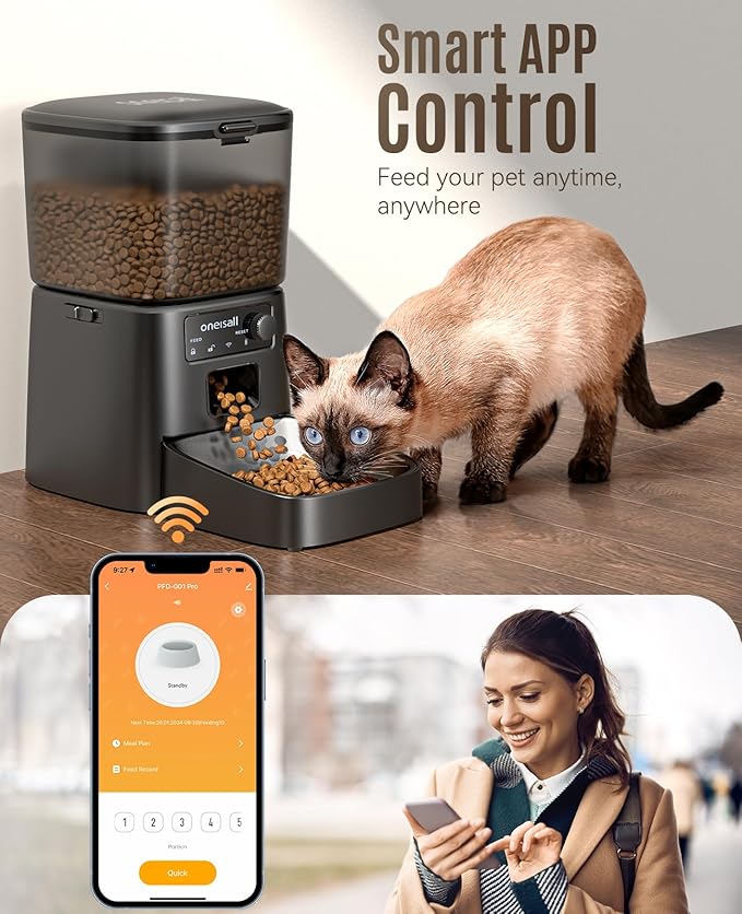 oneisall Automatic Cat Feeder, WiFi Cat Food Dispenser with App Control, Auto Cats Feeder Automatic for Dry Food, Smart Pet Food Dispenser with Portion Control for Small Pets Indoor